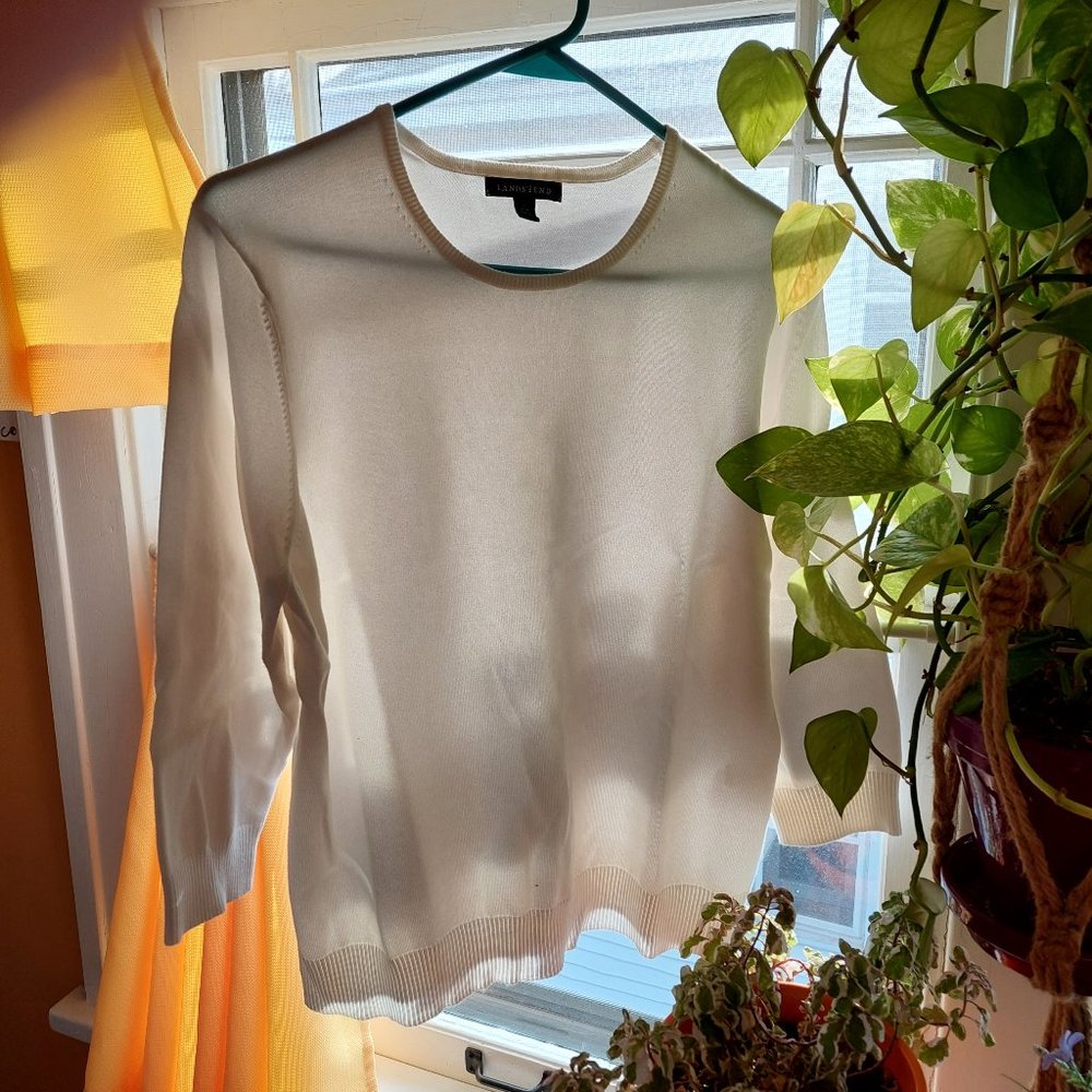 Sweater, Women's, Size Large, Lands End, White, 3/4 sleeve